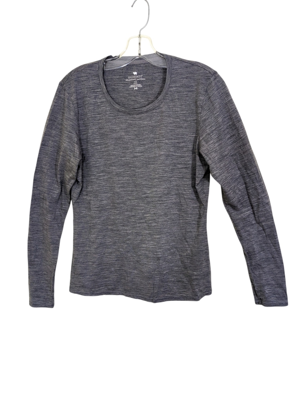 Segments Merino Wool Base Layer Top Hiking Outdoors Long Sleeve Gray Womens L